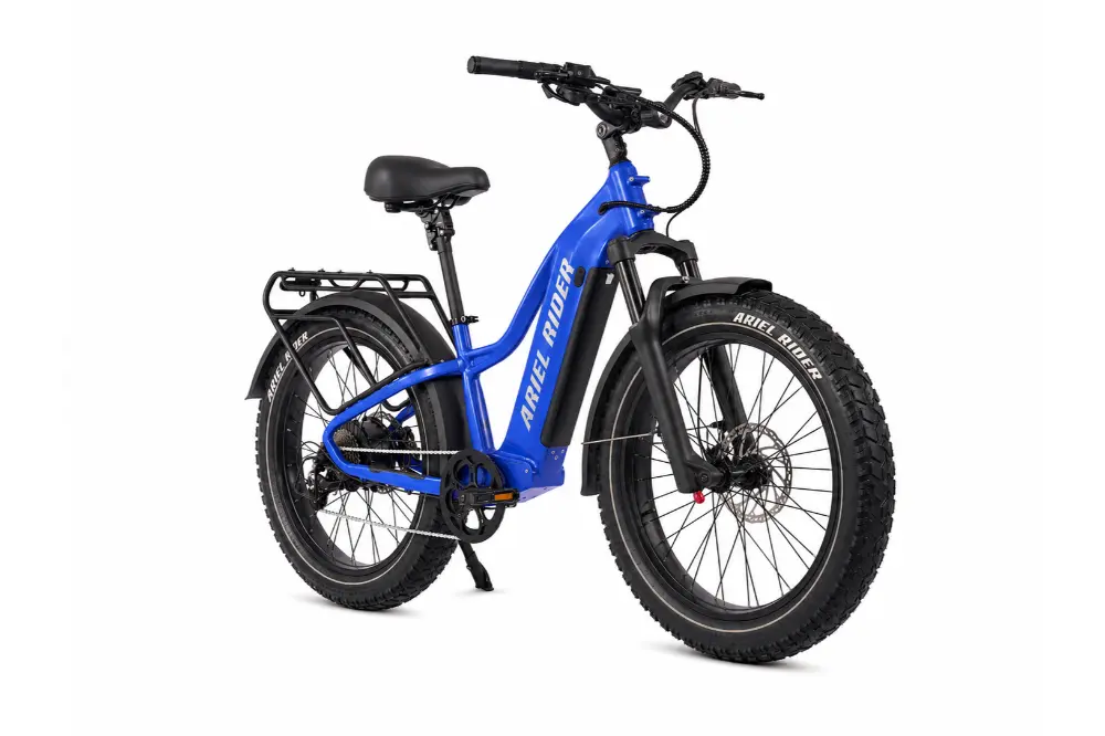 Ariel Rider Kepler 52V electric fat-tire e-bike in Blue, high-step frame, studio photo 3 of 4