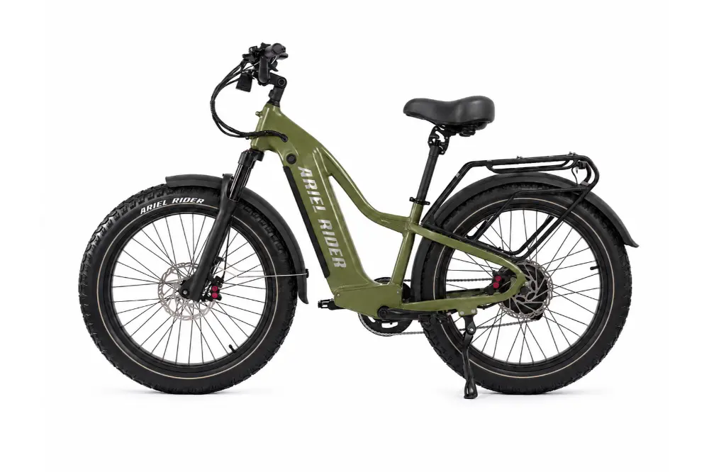 Ariel Rider Kepler 52V electric fat-tire e-bike in Green, high-step frame, studio photo 1 of 4