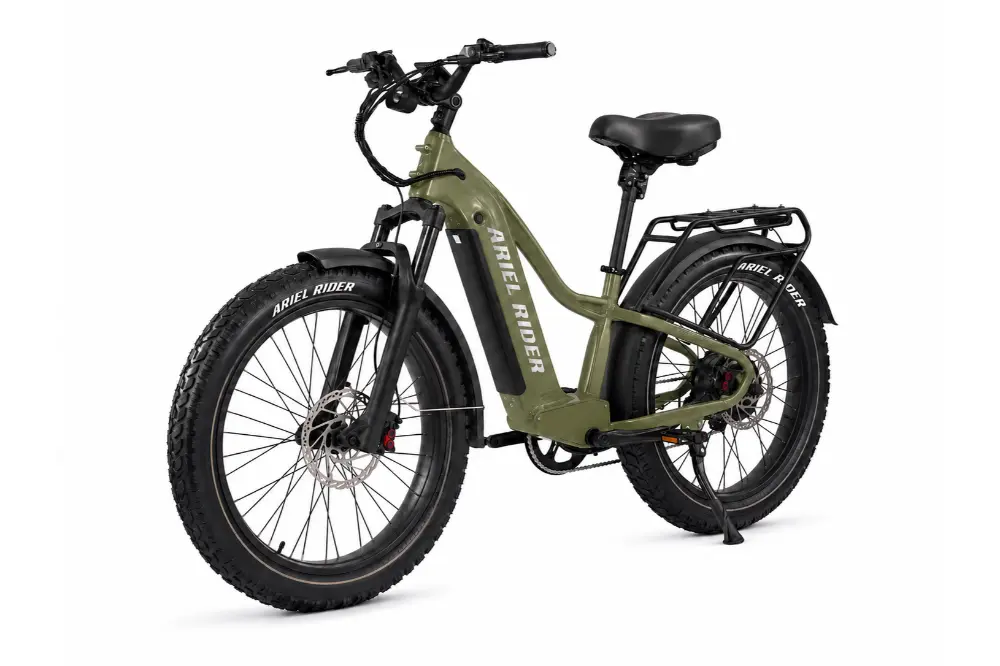 Ariel Rider Kepler 52V electric fat-tire e-bike in Green, high-step frame, studio photo 3 of 4