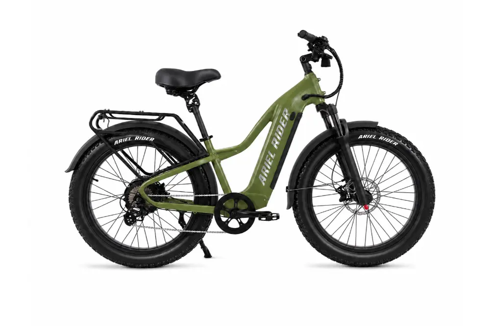 Ariel Rider Kepler 52V electric fat-tire e-bike in Green, high-step frame, studio photo 4 of 4 #Color_Green #Frame_High-Step