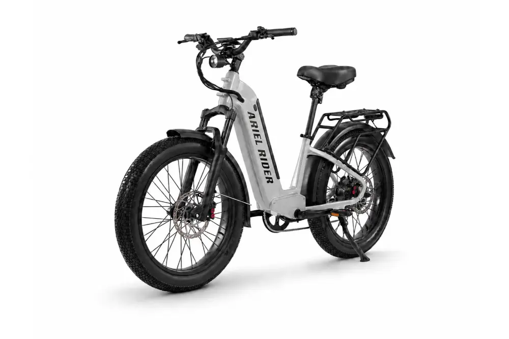 Ariel Rider Kepler 52V electric fat-tire e-bike in Gray, step-through frame, studio photo 3 of 4