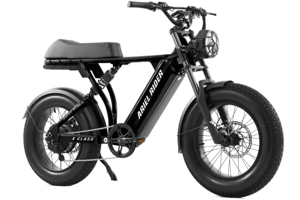 Black electric bike with 'Ariel Rider' branding on a white background #Version_Off-Road