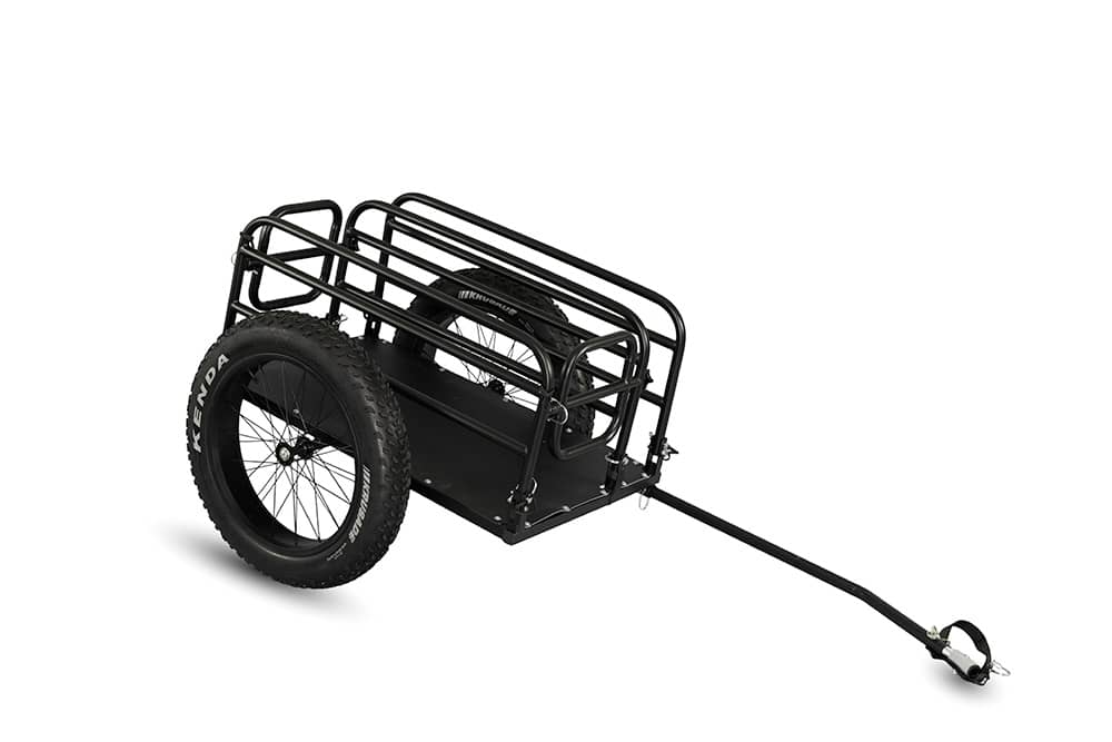 Ariel Rider cargo trailer with fabric side panel folded open for access.