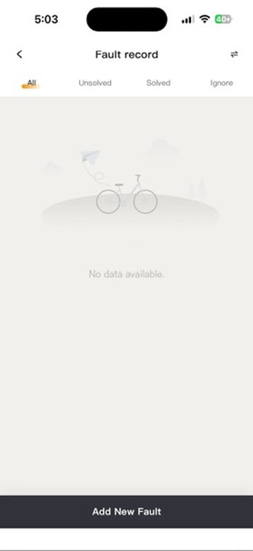 Ariel Rider App fault record screen with the Add New Fault button