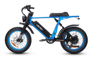 Ariel Rider Ebikes - Blue color X-Class 52V fat tire electric bike from the left side on a white background