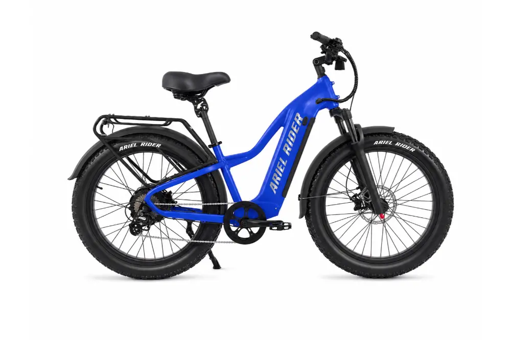 Ariel Rider Kepler 52V electric fat-tire e-bike in Blue, high-step frame, studio photo 1 of 4