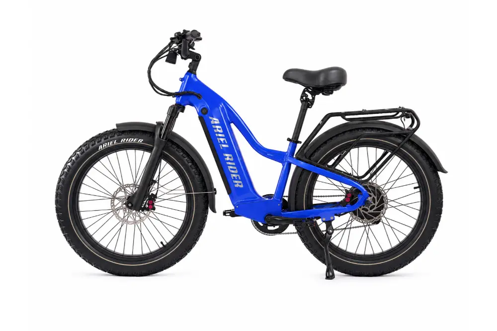 Ariel Rider Kepler 52V electric fat-tire e-bike in Blue, high-step frame, studio photo 2 of 4