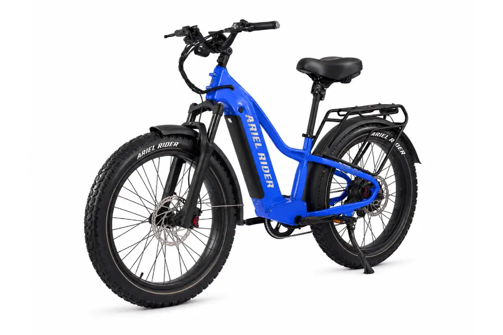 Ariel Rider Kepler 52V electric fat-tire e-bike in Blue, high-step frame, studio photo 4 of 4