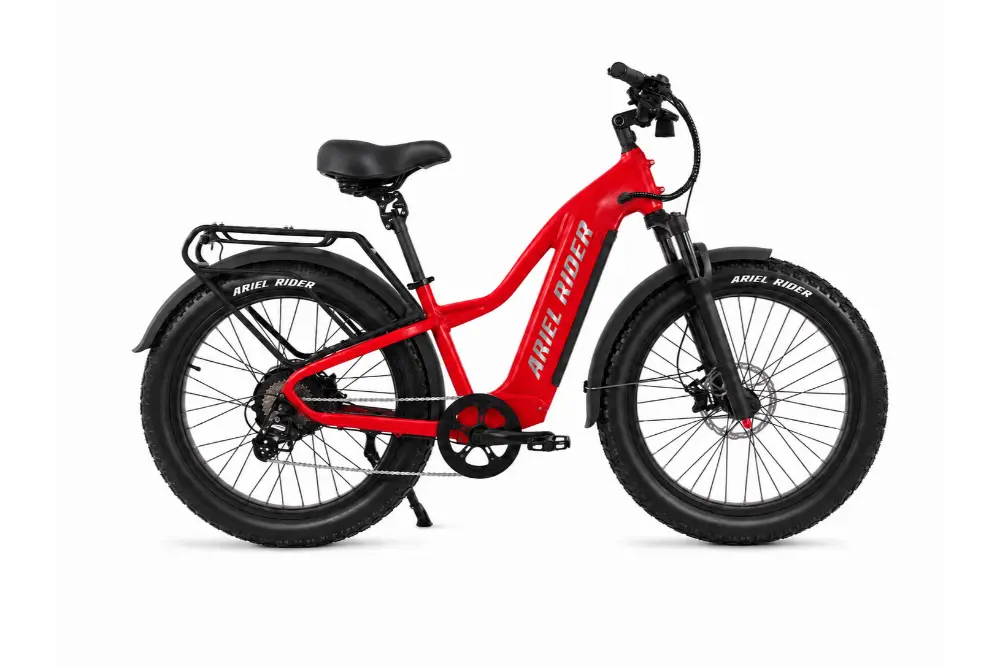 Ariel Rider Kepler 52V electric fat-tire e-bike in Red, high-step frame, studio photo 1 of 4
