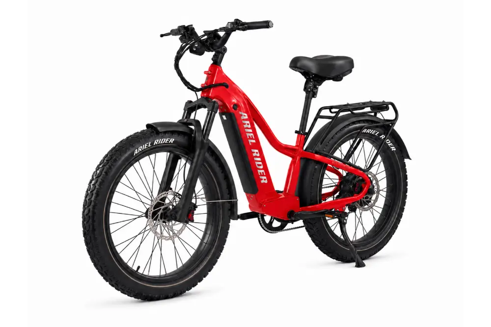 Ariel Rider Kepler 52V electric fat-tire e-bike in Red, high-step frame, studio photo 4 of 4