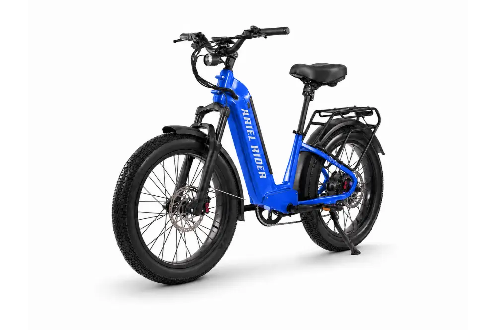 Ariel Rider Kepler 52V electric fat-tire e-bike in Blue, step-through frame, studio photo 3 of 4