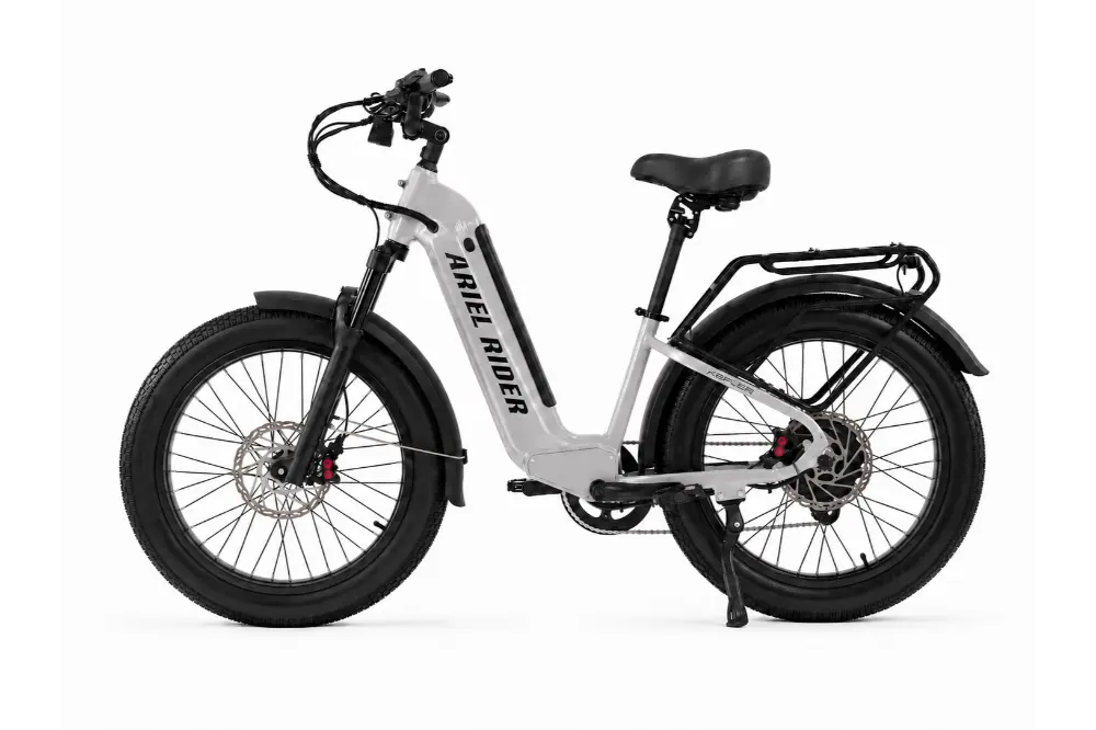 Ariel Rider Kepler 52V electric fat-tire e-bike in Gray, step-through frame, studio photo 2 of 4