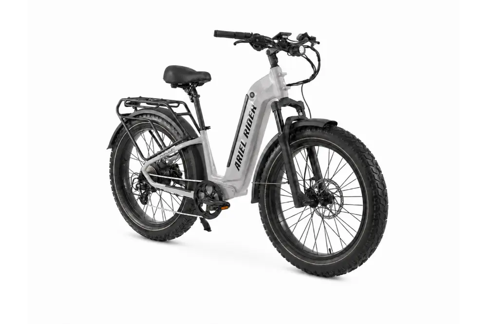 Ariel Rider Kepler 52V electric fat-tire e-bike in Gray, step-through frame, studio photo 4 of 4