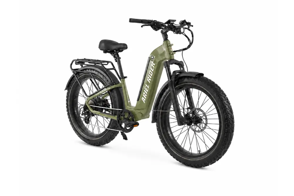 Ariel Rider Kepler 52V electric fat-tire e-bike in Green, step-through frame, studio photo 4 of 4