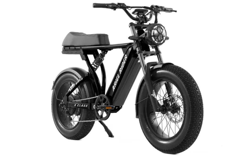 Black electric bike with visible brand name on a white background #Version_Off-Road