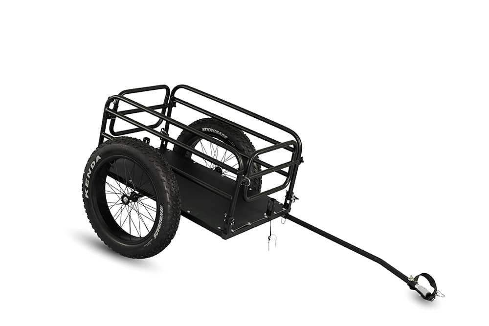 Bare frame of the Ariel Rider electric bike cargo trailer without fabric panels.