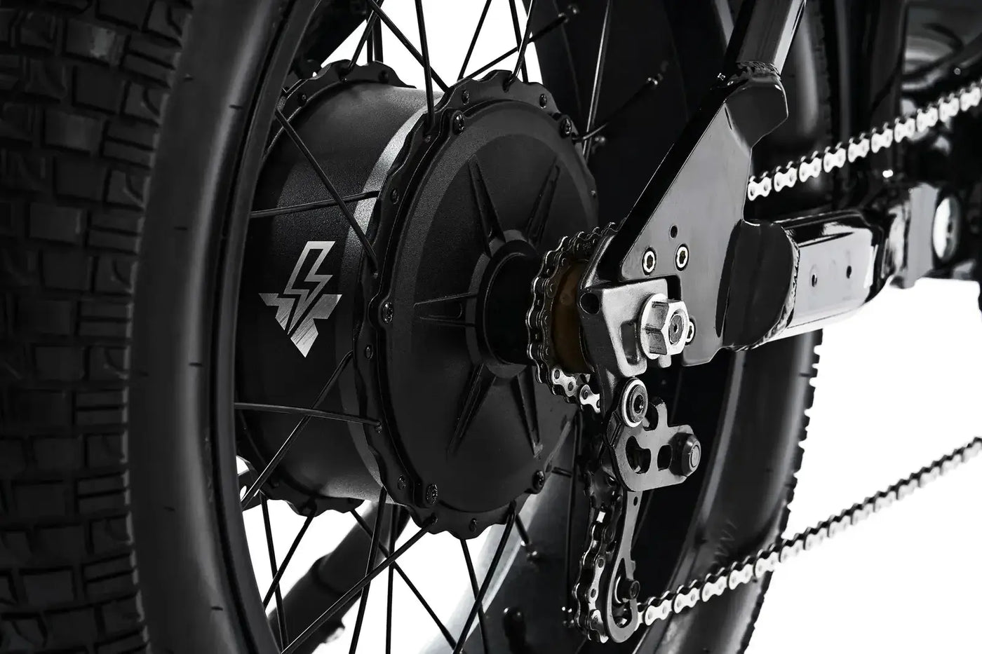 60V high-torque rear hub motor with hydraulic disc brake on the Ariel Rider X-Class electric bike.