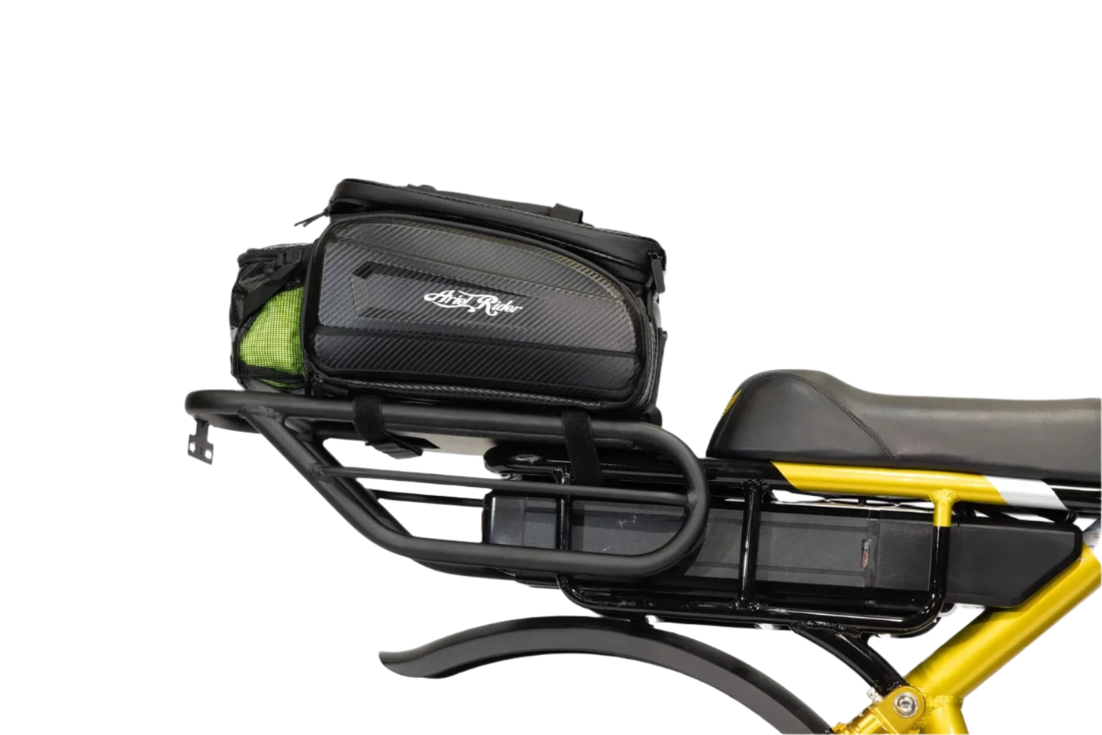 Lightweight e-bike rear rack bag designed for minimal impact on riding performance.