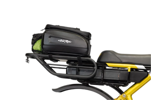 Lightweight e-bike rear rack bag designed for minimal impact on riding performance.