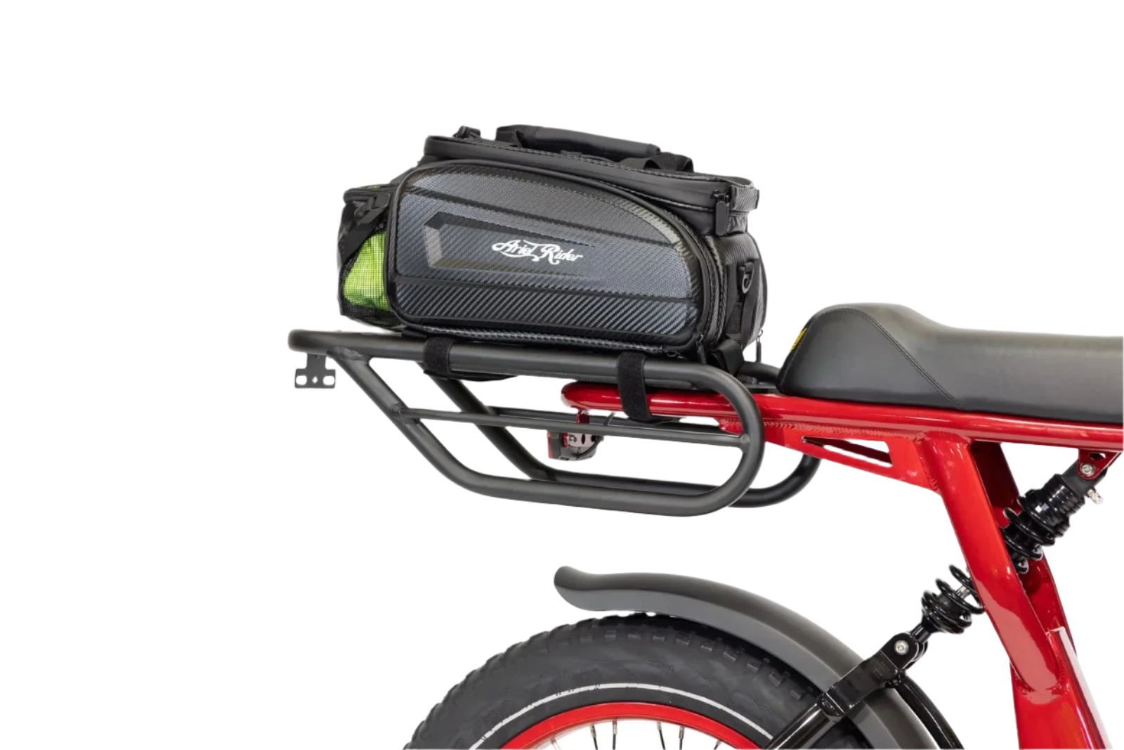 Multi-functional e-bike rear rack bag that doubles as a shoulder bag for convenient off-bike use.