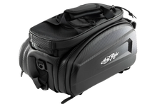 Load image into Gallery viewer, Reflective bike rear rack bag featuring high-visibility strips for enhanced safety during night rides.