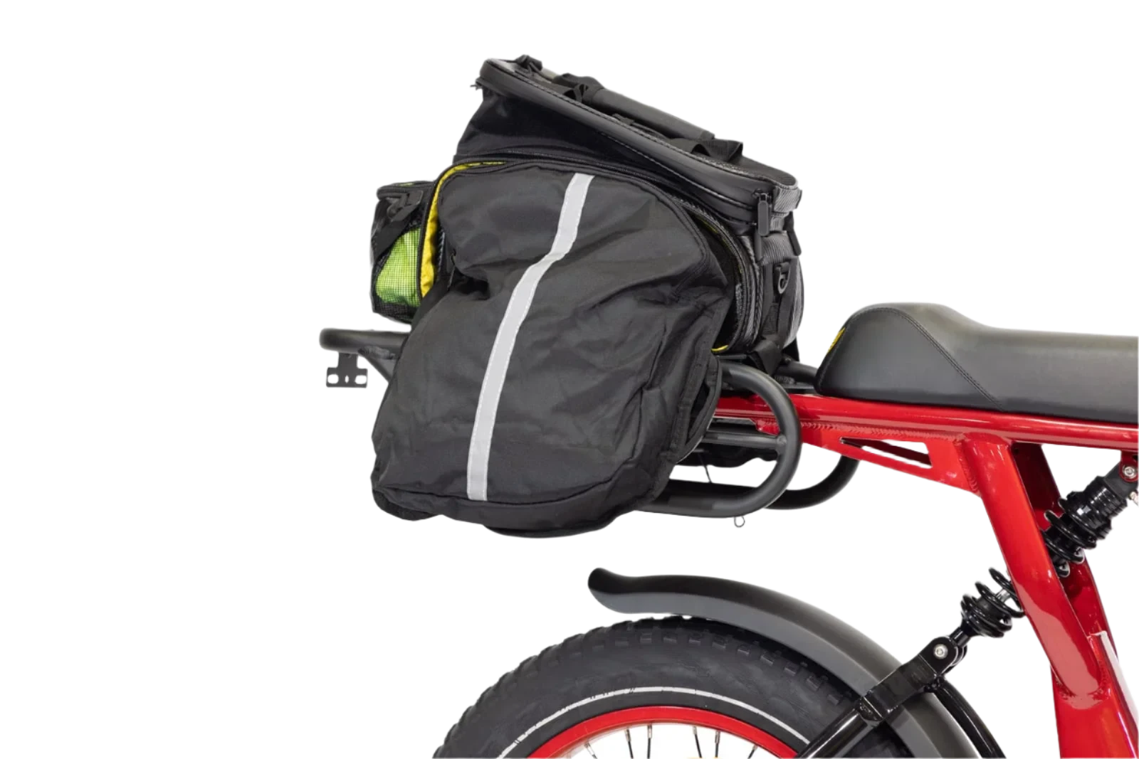 Shockproof bicycle rear rack bag with padded interior, protecting delicate items during transit.