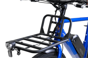 Universal e-bike front rack installation on Ariel Rider models, providing stable and secure cargo support.