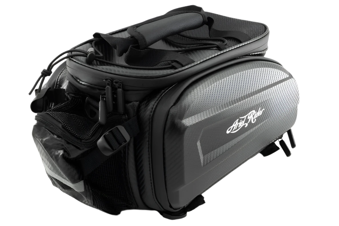 Waterproof e-bike rear trunk bag made from durable materials, protecting contents from the elements.