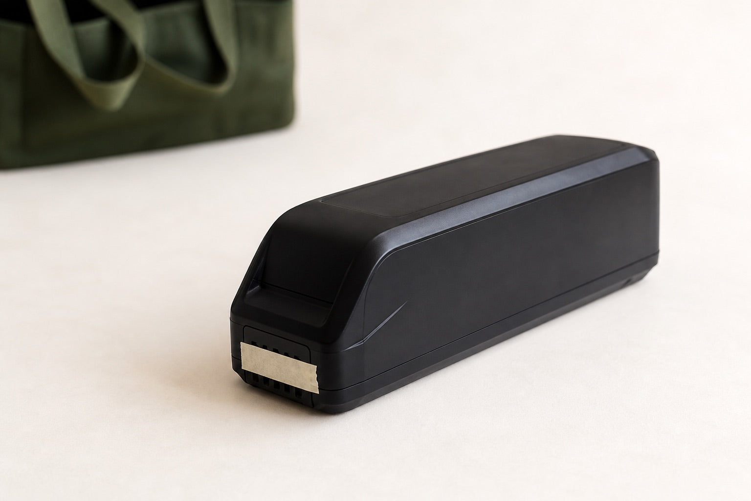Illustrative intact unbranded battery pack kept separate with its terminals protected